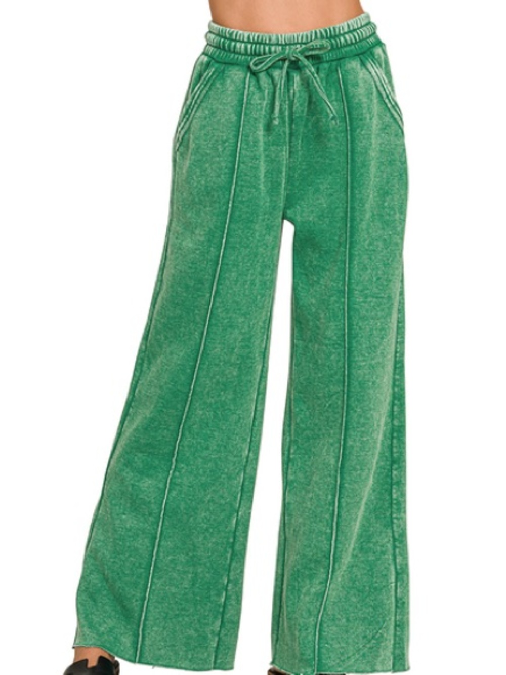 Zenana Outfitters Green Pintuck Wide-Leg Pants